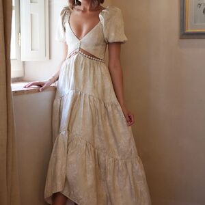 V Chapman Emma Dress in Taupe Windsor Brocade